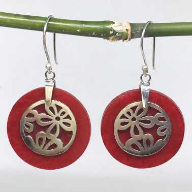 ER 09594 CR-(BALI 925 STERLING SILVER DAISY EARRINGS WITH CORAL)